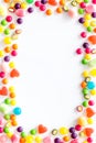 Assorted sweets and marmalade frame on white background top view space for text Royalty Free Stock Photo