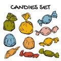 Candies set, multicolor sweets set, assorted candies in sweetie