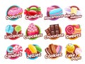 Candies and sweets colorful badges set. Royalty Free Stock Photo