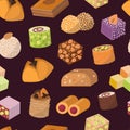 Candies sweets dessert from East isolated food vector seamless pattern