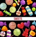 Candies and sweets poster of confectionery caramel hard candy and chocolate comfi Royalty Free Stock Photo