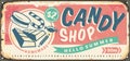 Candies and sweets retro confectionery store sign