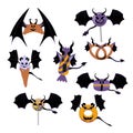 Candies and sweets with scarry halloween faces set