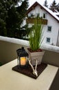 A candle on a balcony