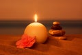 Candle on the beach, relaxation