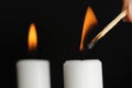 Candle Being Lit with Match Royalty Free Stock Photo