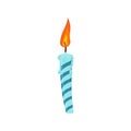 Candle birthday cake. Festive blue candle isolated