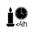 Candle burn time limit black glyph manual label icon