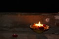 Candle burning in the Ganges, Benares, India