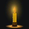 The candle burns. dark space. a flame of fire. melting wax. candlestick. vector illustration .