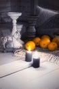 oranges fruits candle candlestick flame white background