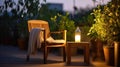 Candle on chair in the evening on terrace in summer. Generative AI Royalty Free Stock Photo