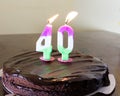 40 candle on chocloate birthday cake Royalty Free Stock Photo