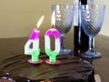40 candle on chocloate birthday cake Royalty Free Stock Photo