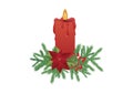 Burning Red Christmas Candle with Spruce Branch vector Royalty Free Stock Photo
