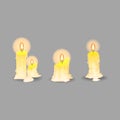 Candle collection in cartoons style on white background. Vector Set of yellow candles with flames in Cartoon style.