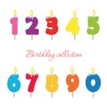 Candle colorful numbers. Birthday party and celebration design elements set. Royalty Free Stock Photo
