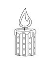 Candle coloring book. Black and white burning candle. Vector