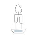 Candle continuous one line art Vector illustration holiday candlestick burning fire and melting vector graphics drawing.