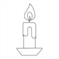 Candle continuous one line art Vector illustration holiday candlestick burning fire and melting vector graphics drawing.