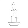 Candle continuous one line art Vector illustration holiday candlestick burning fire and melting vector graphics drawing.