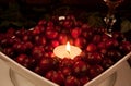 Candle in cranberries