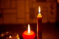 Candle on dark background. Candle in low key. Candle flame at night closeup Royalty Free Stock Photo