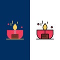 Candle, Dark, Light, Lighter, Shine Icons. Flat and Line Filled Icon Set Vector Blue Background
