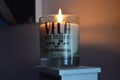 Candle With A Day Message That Do not Forget, With Blurred Wedding Photo Behind. Weddings, Links, Marriage. Screensavers Backgroun