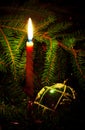 Candle and decoration ball Royalty Free Stock Photo