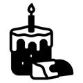 Candle with easter cake slice solid icon, easter holiday concept. Vector graphics. Easter pastry bread and candlestick Royalty Free Stock Photo