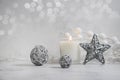 Candle, festive garland  festive  modern  magic season snow interior decoration christmas background flame Royalty Free Stock Photo