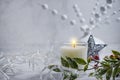 Candle, festive garland  festive  magic season snow interior decoration christmas background flame Royalty Free Stock Photo