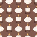 Candle vector aroma fire burn decoration seamless pattern background burning warm glowing spa shiny wax bright