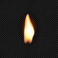 Candle fire flame isolated. Realistic candle bright flame decoration on black Royalty Free Stock Photo