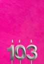 Candle 103 with flame - Birthday card in fuchsia background Royalty Free Stock Photo