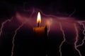 candle flame on blurred background spark of lightning close-up