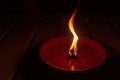 Candle flame close up on dark background, interesting flame figure, candle fire shape