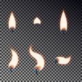 Candle flame set isolated on checkered background, Memorial fire collection. Candle flame effect. Ve Royalty Free Stock Photo