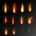 Candle flame vector fired flaming candlelight and flammable fire light illustration fiery flamy set bright burn