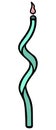Candle. The flame is wriggling. Burning candle in the form of a green spiral. Cartoon style