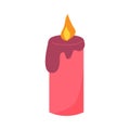 Candle flat vector illustration. Burning decorative pink wax candle