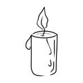 Candle with the fllame drawing isolated on white background. Hand drawn vector illustration in simple doodle engraved vintage Royalty Free Stock Photo