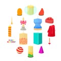 Candle forms icons set, cartoon style