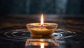 A candle in a glass bowl candle holder is reflected Royalty Free Stock Photo