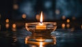 A candle in a glass bowl candle holder is reflected Royalty Free Stock Photo