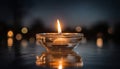 A candle in a glass bowl candle holder is reflected Royalty Free Stock Photo