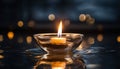 A candle in a glass bowl candle holder is reflected Royalty Free Stock Photo
