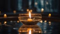 A candle in a glass bowl candle holder is reflected Royalty Free Stock Photo