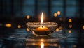 A candle in a glass bowl candle holder is reflected Royalty Free Stock Photo